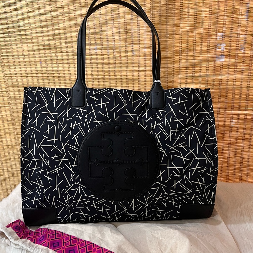 NWT Tory Burch Ella Printed Tote in Matchsticks Pattern